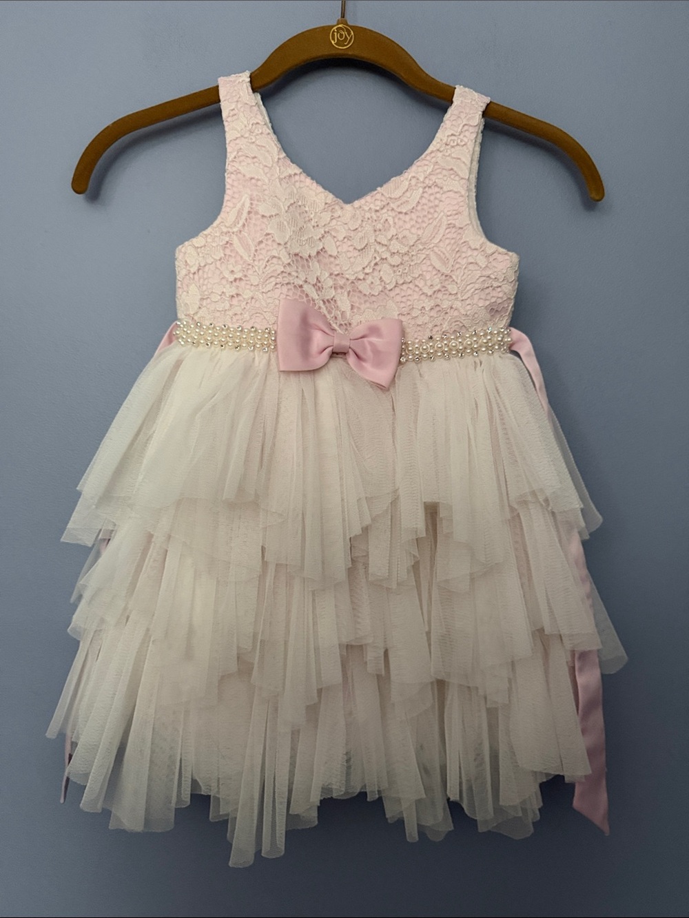 American Princess Girls Ivory Lace Tulle Flower Girl Dress Sz 4T
